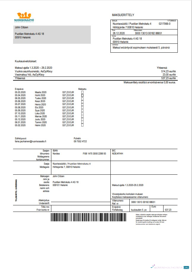 download download Finland Nuorisosäätiö Youth Foundation bill template in Word format